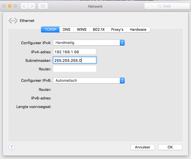 Open systeemvoorkeuren op de MAC Dit kan middels het symbool in de Dock of via Apple (rechtsboven) en selecteer Systeemvoorkeuren. 7. Selecteer onder Configureer IPv4 Handmatig xxxxxx 4.