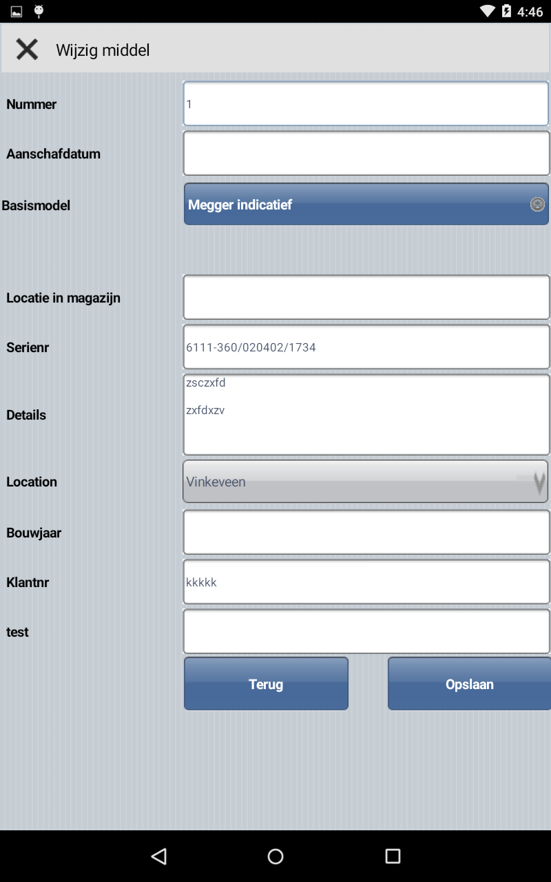 Handleiding GB Inspect 17 De getoonde velden kunnen variëren afhankelijk van de voorkeur settings. De tablet app ondersteund geen mogelijkheid om een basismodel toe te voegen.