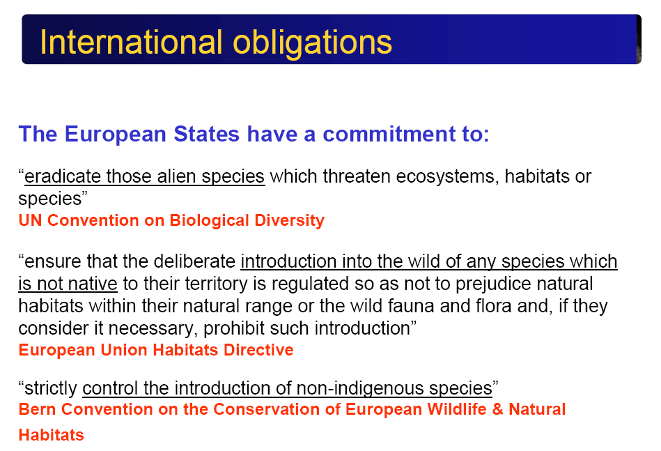 Figuur 1: De belangrijkste engagementen van de Europese lidstaten inzake invasieve soorten (naar: Roy, 2009) Aanpak via de introductiepathways Een veel voorkomende manier van omgaan met exoten is
