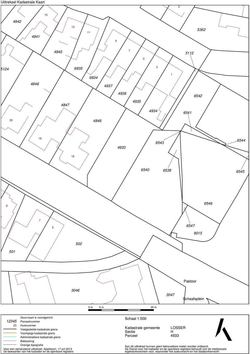 grens Bebouwing Overige topografie Voor een eensluidend uittreksel, Apeldoorn, 17 juli 2013 De bewaarder van het kadaster en de openbare registers Schaal 1:500 Kadastrale gemeente Sectie Perceel