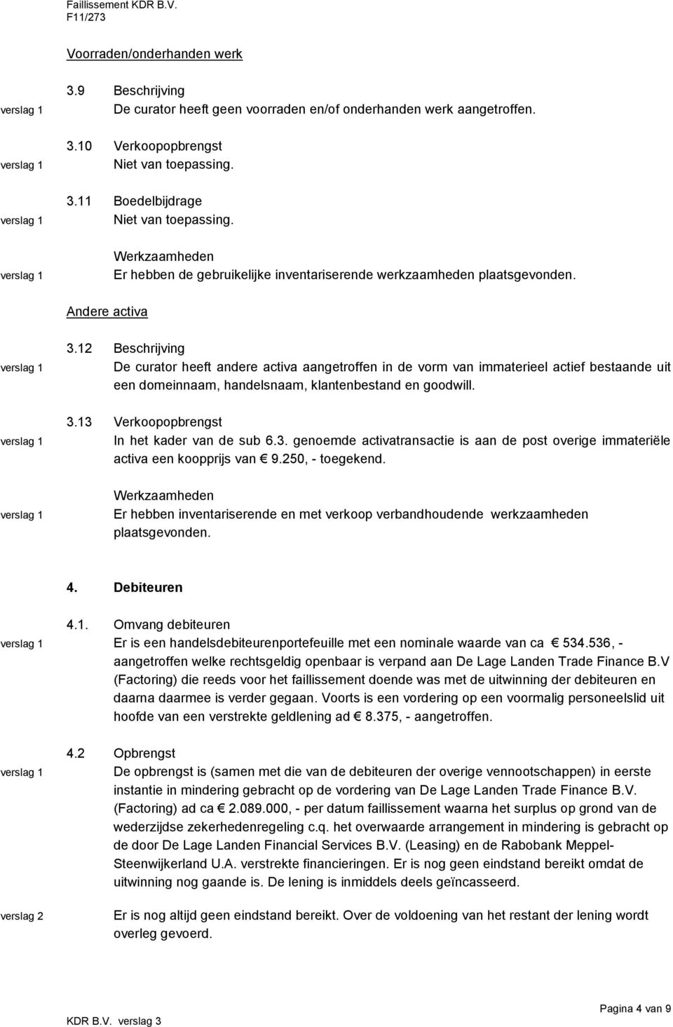 12 Beschrijving De curator heeft andere activa aangetroffen in de vorm van immaterieel actief bestaande uit een domeinnaam, handelsnaam, klantenbestand en goodwill. 3.