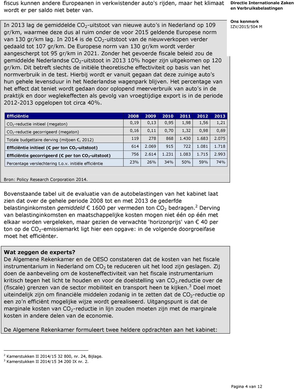 In 2014 is de CO 2 -uitstoot van de nieuwverkopen verder gedaald tot 107 gr/km. De Europese norm van 130 gr/km wordt verder aangescherpt tot 95 gr/km in 2021.