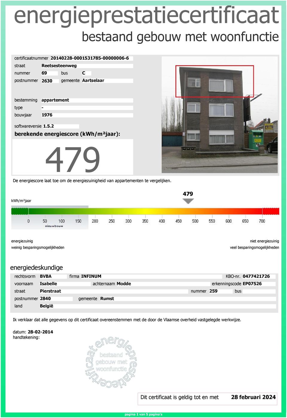 kwh/m²jaar 479 weinig besparingsmogelijkheden niet veel besparingsmogelijkheden energiedeskundige rechtsvorm BVBA firma INFINUM KBO-nr.