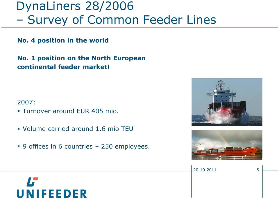 1 position on the North European continental feeder market!