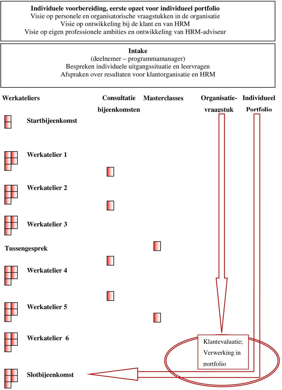 leervragen Afspraken over resultaten voor klantorganisatie en HRM Werkateliers Consultatie Masterclasses Organisatie- Individueel bijeenkomsten vraagstuk Portfolio