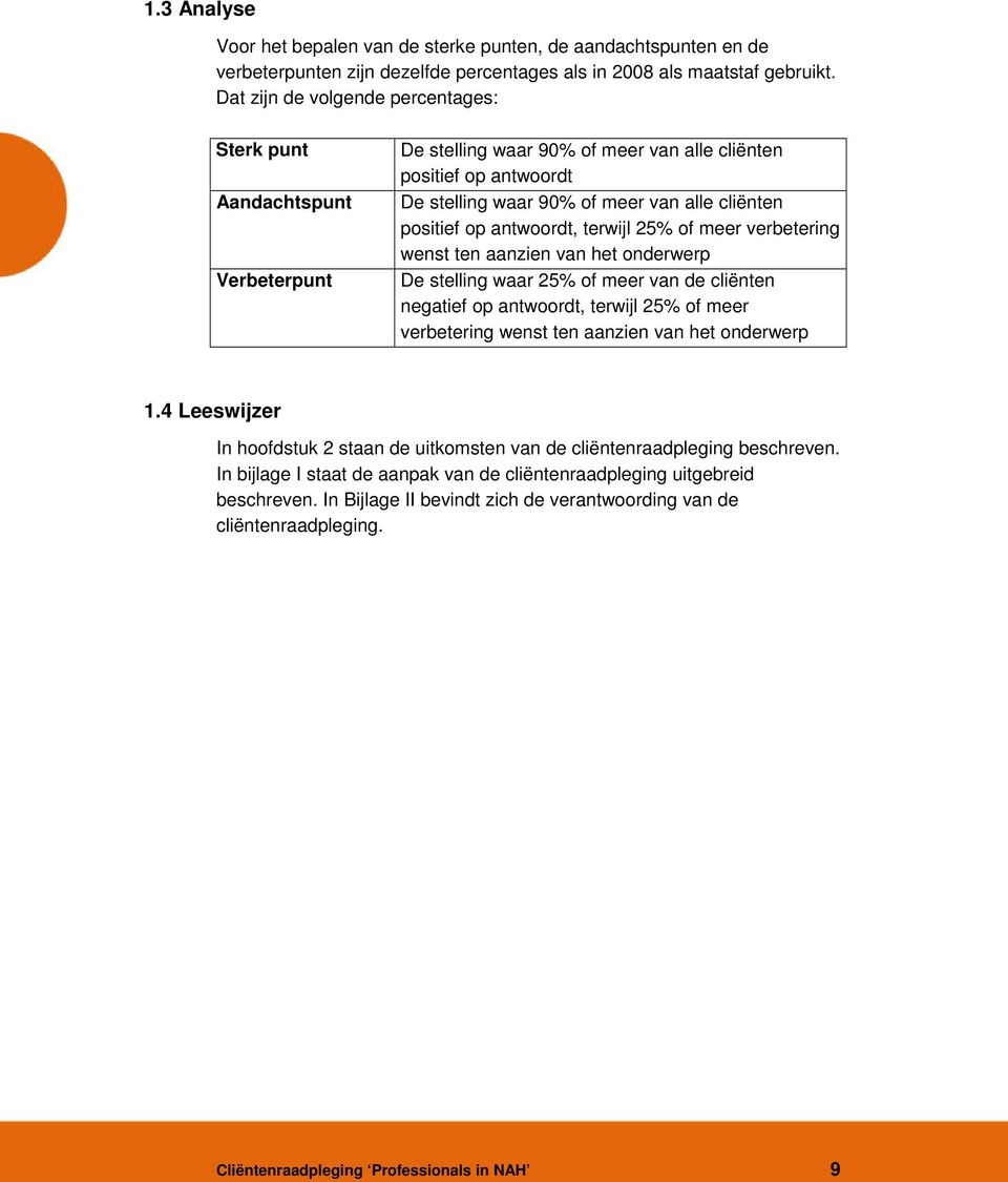 antwoordt, terwijl 25% of meer verbetering wenst ten aanzien van het onderwerp De stelling waar 25% of meer van de cliënten negatief op antwoordt, terwijl 25% of meer verbetering wenst ten aanzien