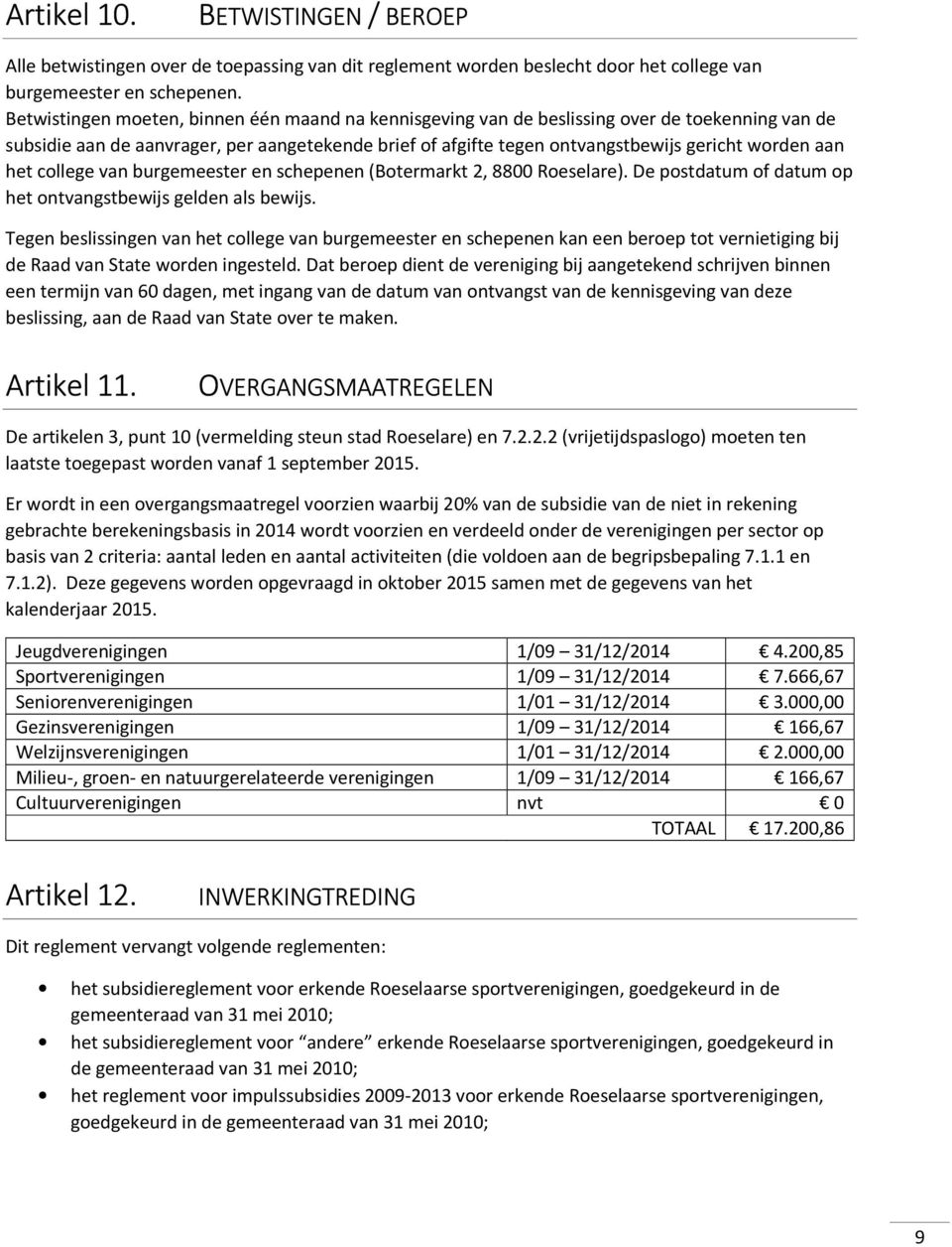 het college van burgemeester en schepenen (Botermarkt 2, 8800 Roeselare). De postdatum of datum op het ontvangstbewijs gelden als bewijs.