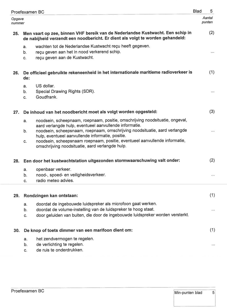 De officieel gebruikte rekeneenheid in het internationale maritieme radioverkeer is de: a. US dollar. b. Special Drawing Rights (SDR). c. Goudfrank. 27.