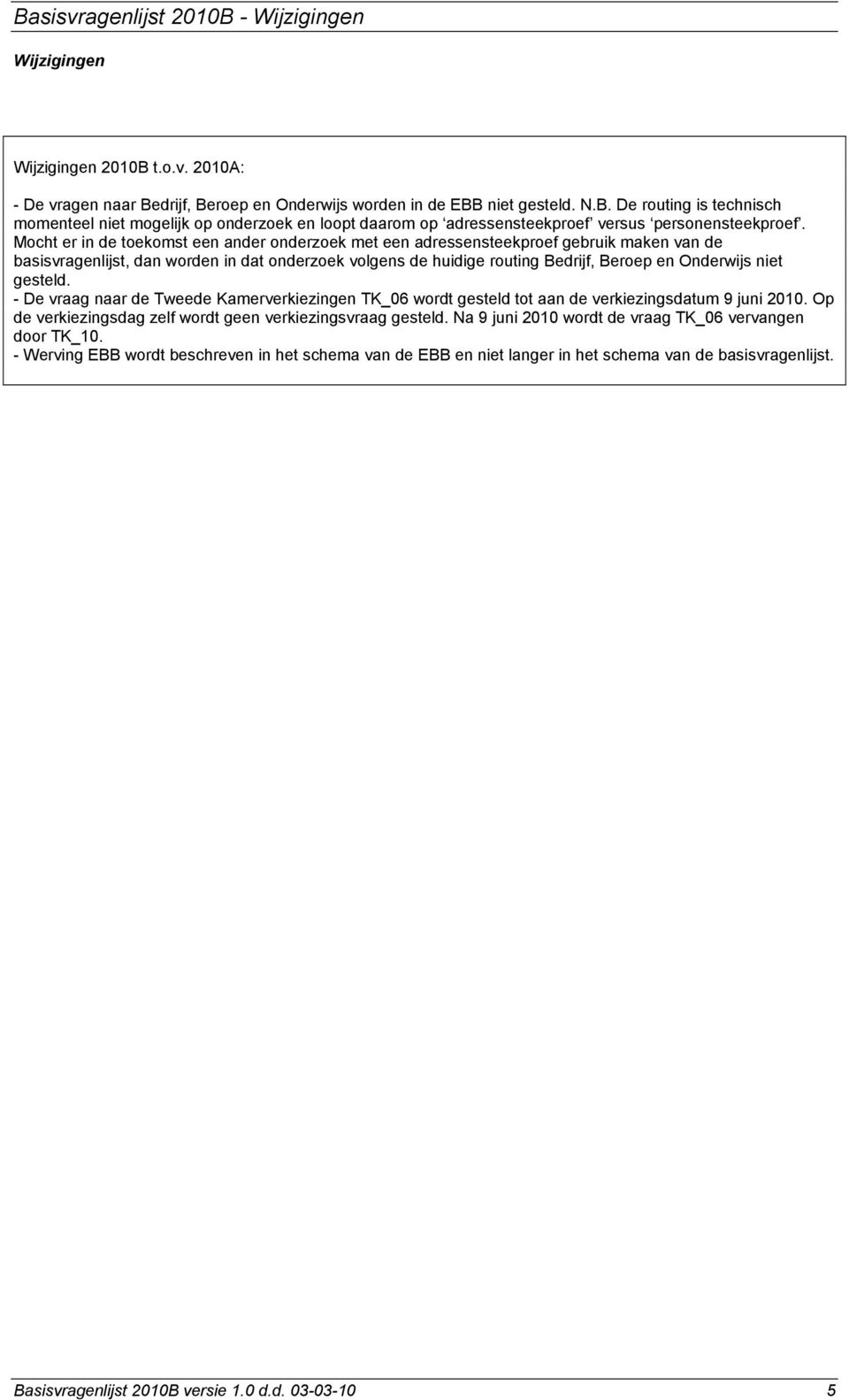 gesteld. - De vraag naar de Tweede Kamerverkiezingen TK_06 wordt gesteld tot aan de verkiezingsdatum 9 juni 2010. Op de verkiezingsdag zelf wordt geen verkiezingsvraag gesteld.