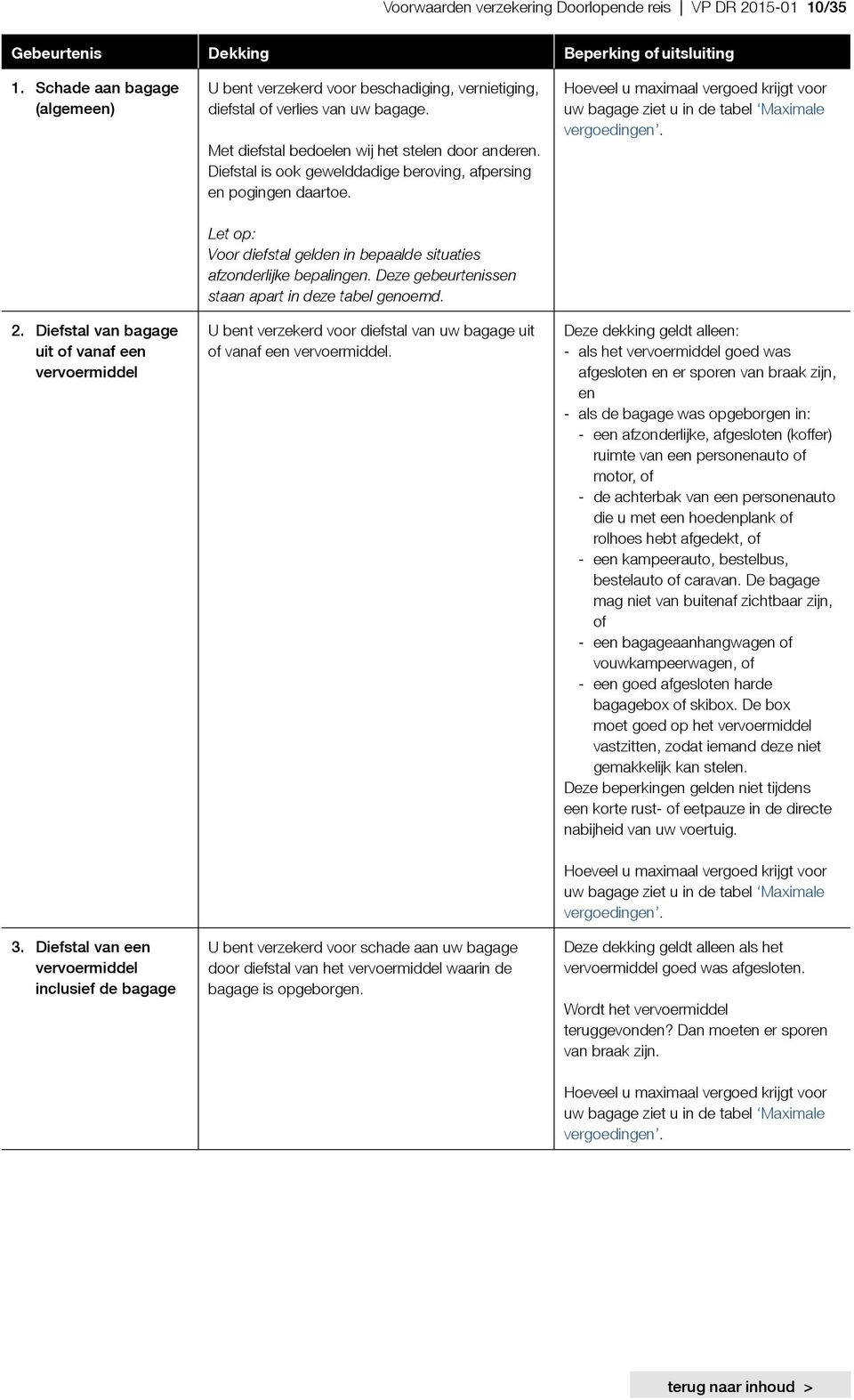 Diefstal is ook gewelddadige beroving, afpersing en pogingen daartoe. Voor diefstal gelden in bepaalde situaties afzonderlijke bepalingen. Deze gebeurtenissen staan apart in deze tabel genoemd.