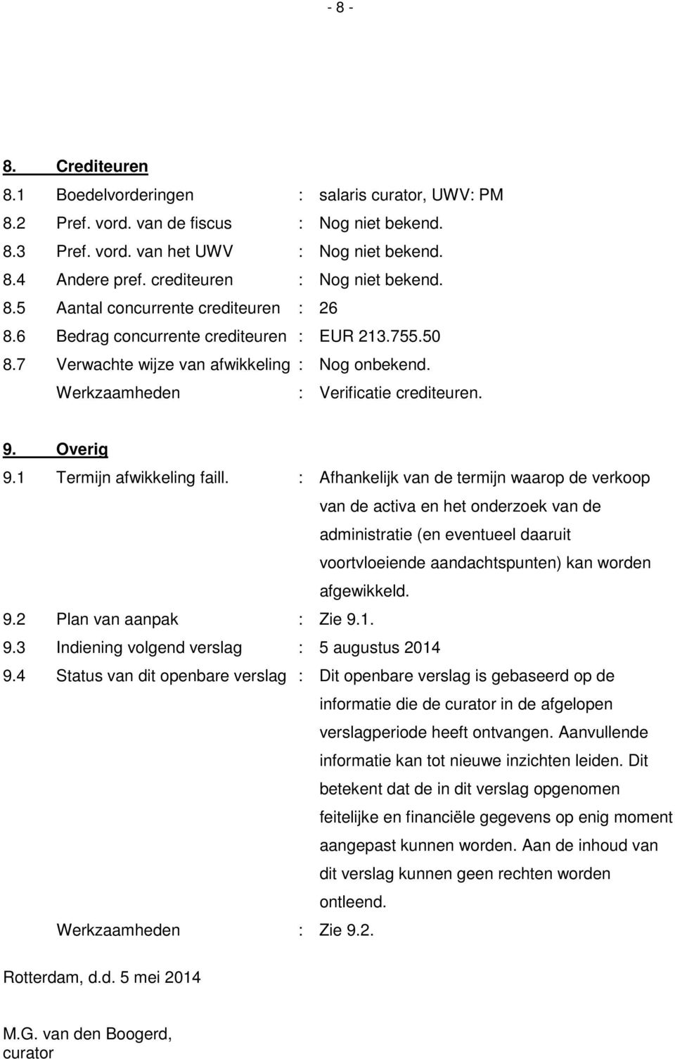 : Verificatie crediteuren. 9. Overig 9.1 Termijn afwikkeling faill.