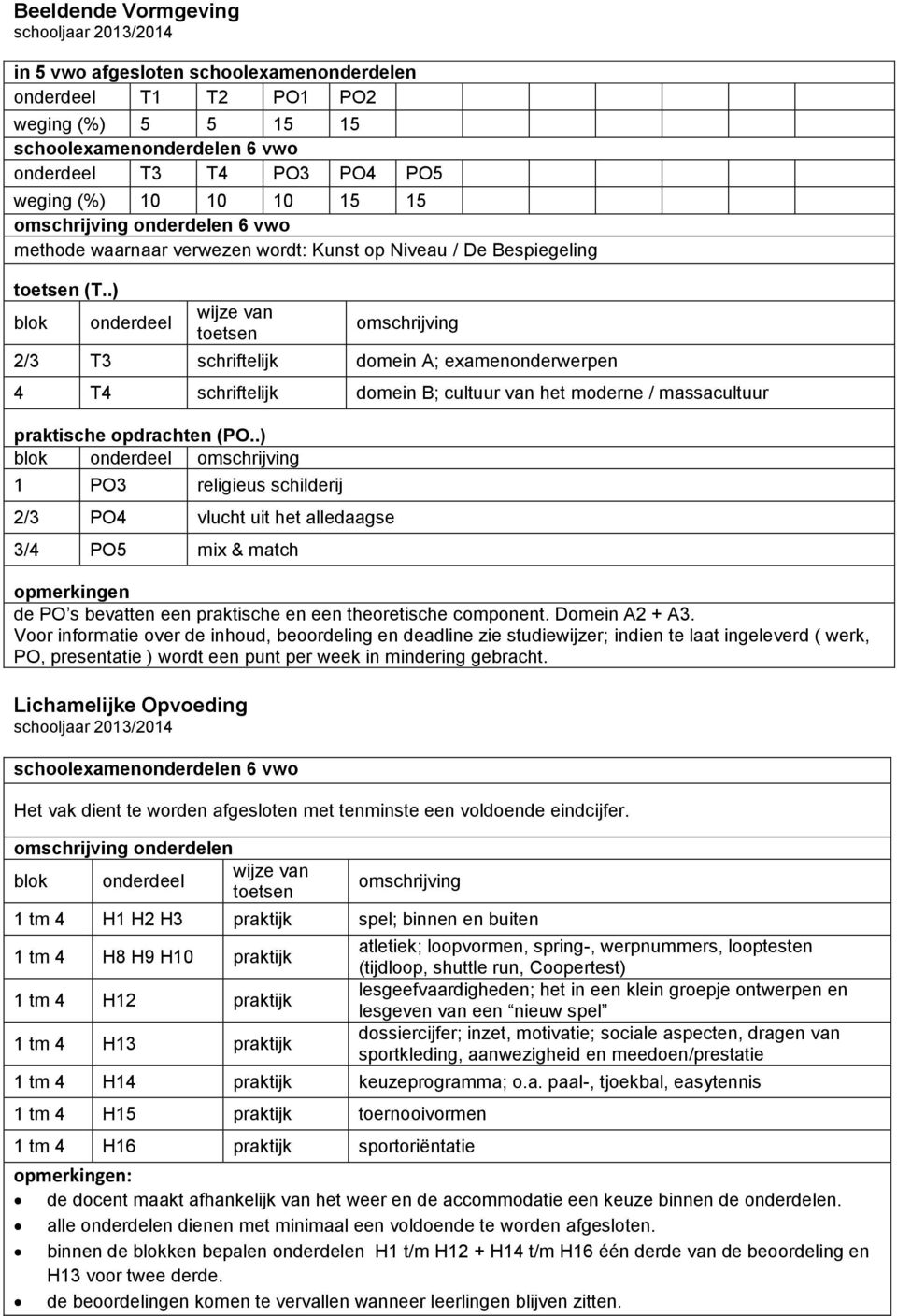 PO3 religieus schilderij 2/3 PO4 vlucht uit het alledaagse 3/4 PO5 mix & match opmerkingen de PO s bevatten een praktische en een theoretische component. Domein A2 + A3.