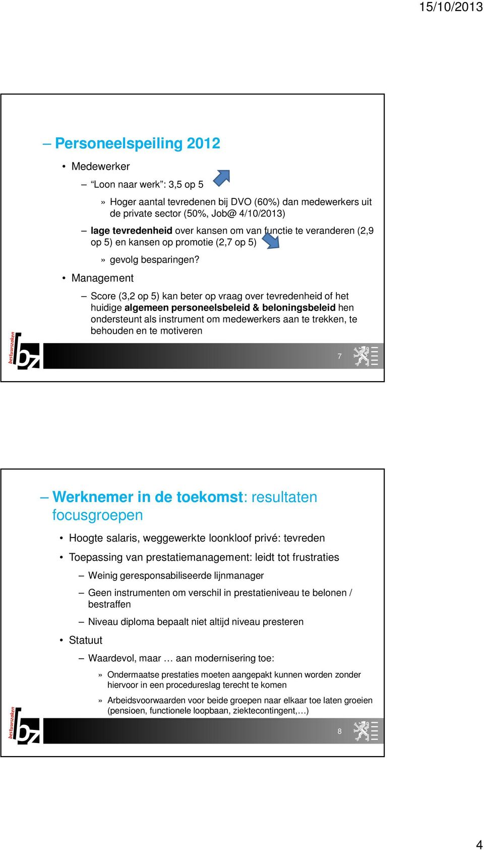 Score (3,2 op 5) kan beter op vraag over tevredenheid of het huidige algemeen personeelsbeleid & beloningsbeleid hen ondersteunt als instrument om medewerkers aan te trekken, te behouden en te