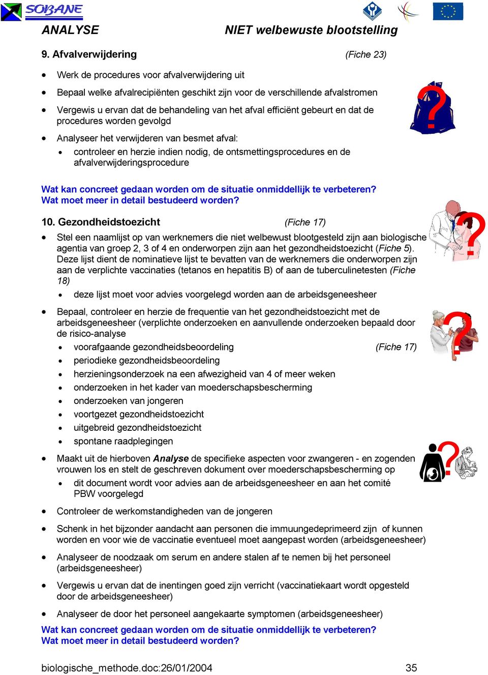 afval efficiënt gebeurt en dat de procedures worden gevolgd Analyseer het verwijderen van besmet afval: controleer en herzie indien nodig, de ontsmettingsprocedures en de afvalverwijderingsprocedure