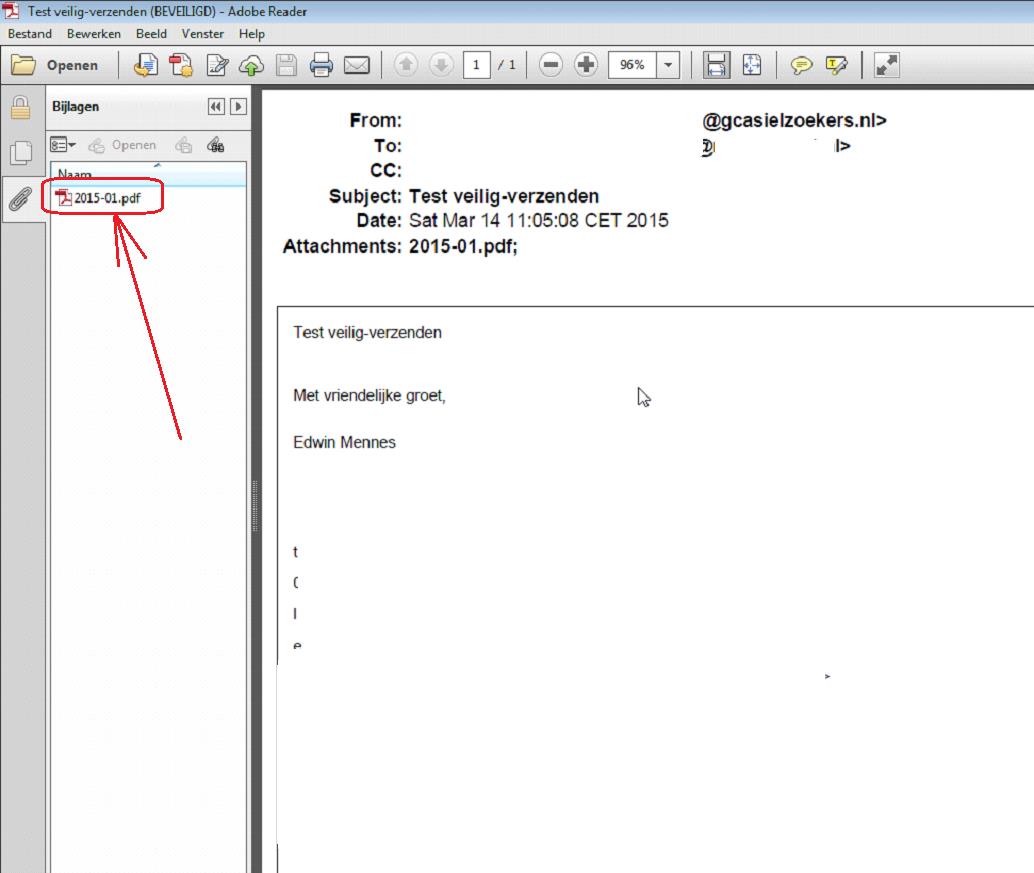 Hoe open ik de verzonden bijlagen (zoals bijvoorbeeld een medisch dossier) Het PDF bestand opent nu en u ziet het aan u verzonden bericht.