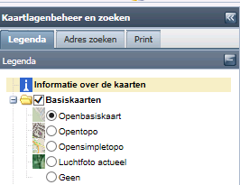 1 Zoekfuncties Via het tabblad Zoekopties (rode cirkel) kan gezocht worden op adressen. Wanneer u een adres wilt zoeken volstaat om bij het invulveld Straatnaam het eerste gedeelte in te vullen.