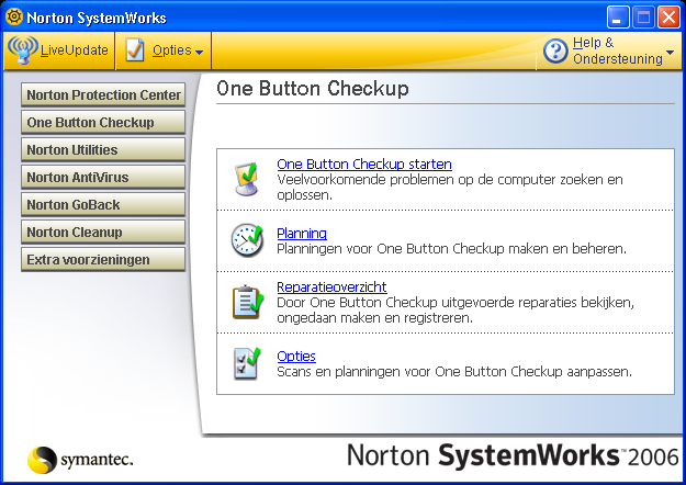 12 Aan de slag Uw beveiliging controleren terwijl u aan het werk bent Het hoofdvenster verkennen 1 Start Norton SystemWorks.