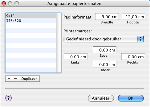 AFDRUKKEN UIT MAC OS X 31 Aangepaste paginaformaten definiëren en afdrukken Bij aangepaste paginaformaten bepaalt u zelf de afmetingen van een gedrukte pagina.