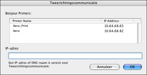 AFDRUKKEN UIT MAC OS X 36 Tweerichtingscommunicatie inschakelen Als u een TCP/IP-netwerk hebt ingeschakeld, kunt u de status van de kopieermachine opvragen vanaf de Fiery EX4112/4127 en weergeven in