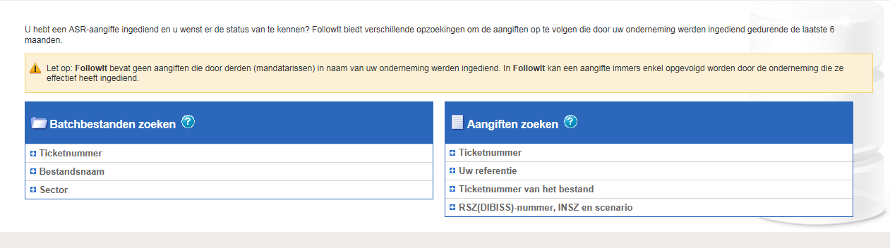 3 MOGELIJKE ZOEKACTIES VOOR VERZENDERS Nadat u zich hebt aangemeld, komt u op het volgende scherm terecht 2. Afbeelding: Startscherm Verschillende zoekmogelijkheden worden aangeboden.