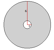 4 van 4 Een cd-rom heeft een straal van 6 cm. Het gaatje in het midden heeft een straal van 1 cm.