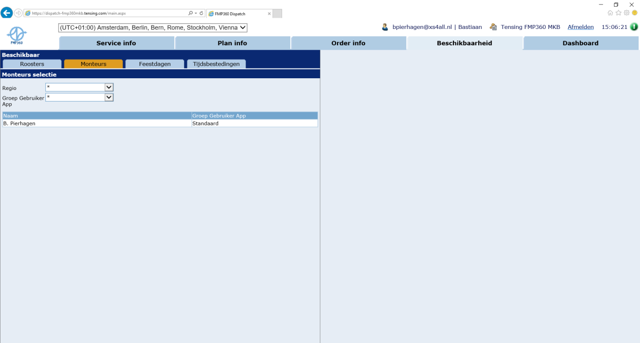 Rooster aan Gebruiker Buitendienst toekennen Benodigd - Gebruikersaccount met profiel Planner of Planner + Beheerder Stappenplan 1.