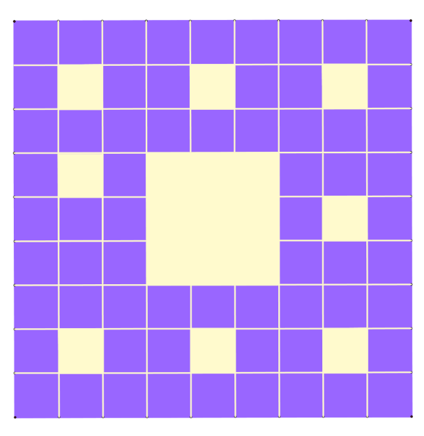 9.6 Tapijt van Sierpinski Groot vierkant Elke zijde in verdelen 9 kleinere vierkanten Middelste uitknippen Herhalen!