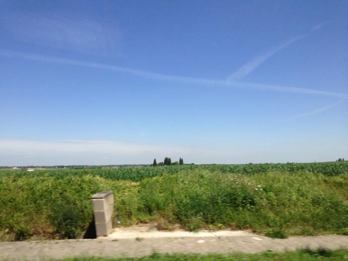 De derde foto vindt u in figuur 5. De horizon weergeven in met de rode lijn, is vlak. De helling is zwak, deze is weergeven met de blauwe lijn.