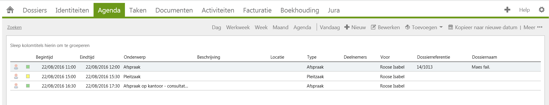 Wanneer u op Agendaweergave drukt, dan zal de dagplanner met al uw agendapunten van de gekozen dag worden weergegeven.