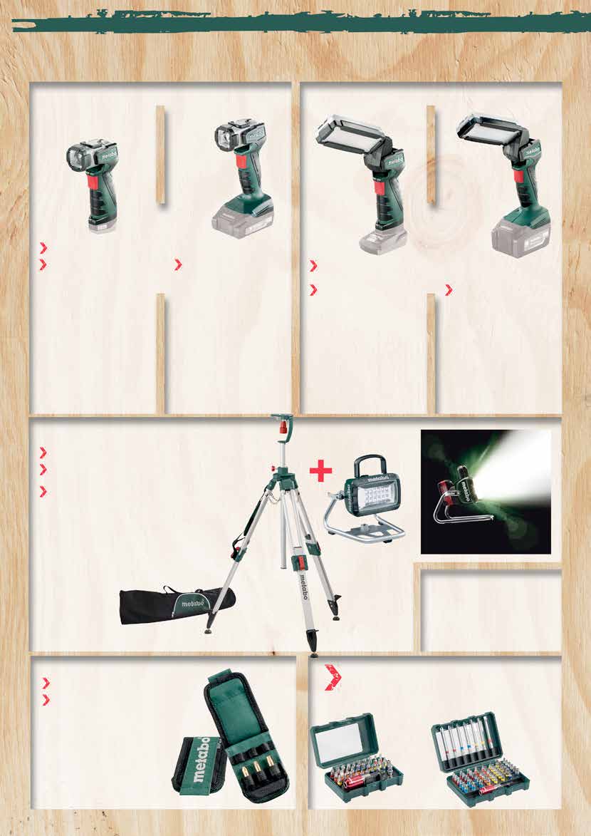 Krachtig en robuust: Metabo LED-technologie Universele accu-handlampen PowerMaxx ULA LED ULA 14.4-18 LED Accu-staaflampen PowerMaxx SLA LED SLA 14.