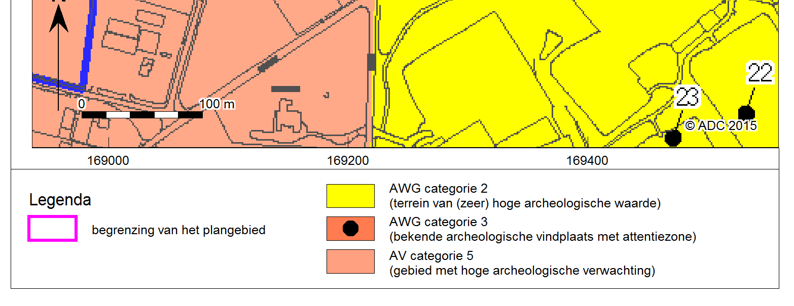 Afb. 4 Plangebied geprojecteerd op de