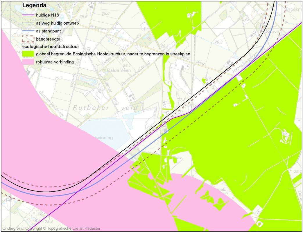 3. Ligging tracé buiten optimalisatieruimte bij de zandwinplas In afwijking van het Standpunt is in het OTB ervoor gekozen om het tracé tussen de huidige N18 en de zandwinplas te situeren (zie 2).