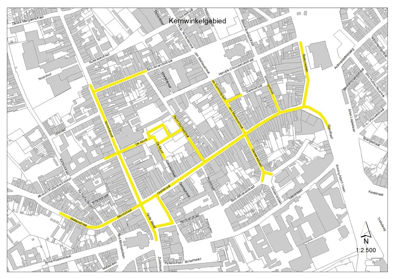 - Noordstraat 4 tem 100 en 3 tem 105 - Ooststraat 2 tem 148 en 1 tem 121 - Sint-Amandsstraat 2 tem 42 en 1 tem 51 - Stationsplein 1 tem 25 (alle huisnummers) - Vlamingstraat 2 tem 10 en 1 tem 15 -