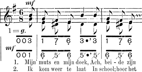 7 1. flad - der-de het ter-stond De ka-mer op en ne - der En op de stoe - len rond. 2. vink - jen is niet meer; De stou-te kat van buur - man Ving het op ze- k'renkeer. 3.