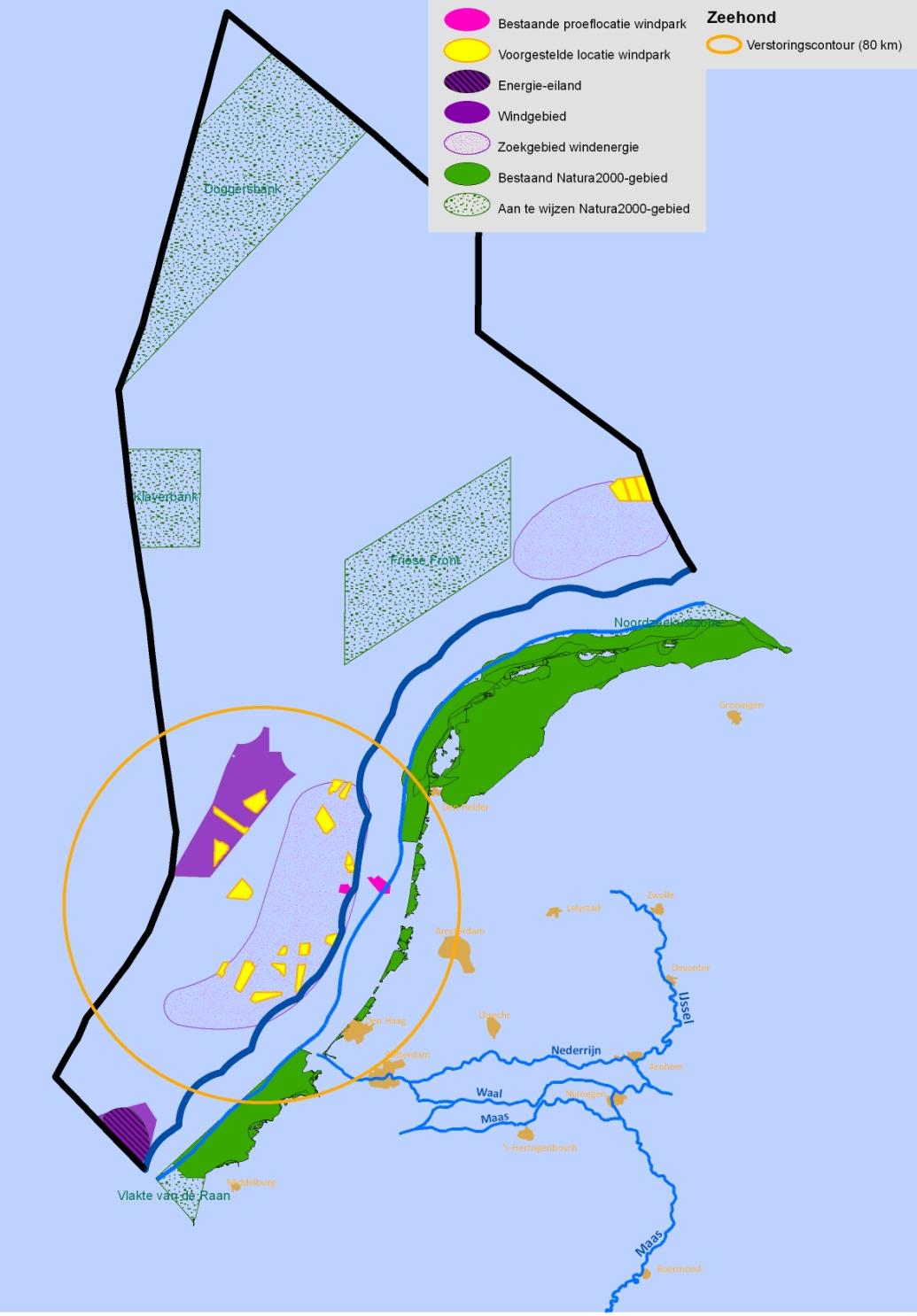 Ecologische effecten: zeehonden Verstoringseffect (direct effect, aanleg fase) Gewone Zeehond Verstoring: 80 km Conclusie: in het zoekgebied Hollandse