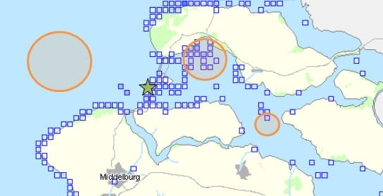 Afbeelding 4: Waarnemingen van de gewone zeehond in de periode 2010 2012 (veelal waarnemingen vanaf het land) (website waarneming.nl).