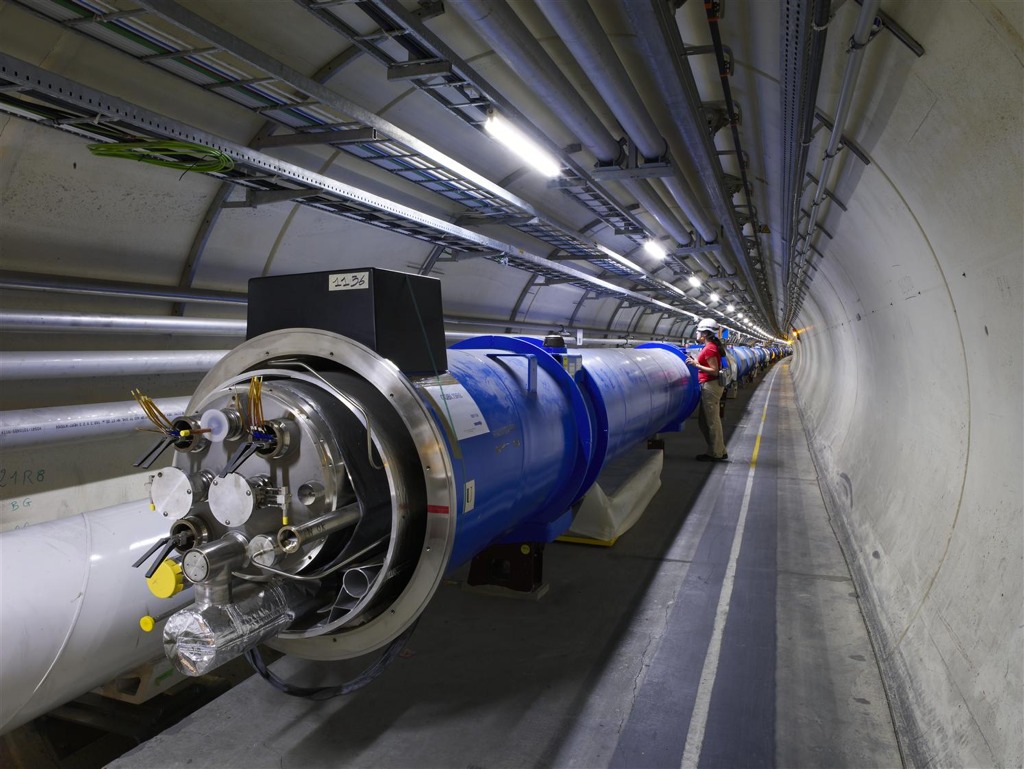 June 2006: A worker inside the LHC tunnel.