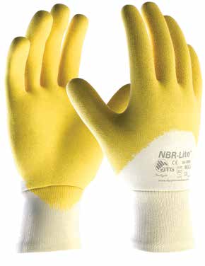 NBR-Lite Nitril op een katoenen voering Ontworpen voor vochtige of droge toepassingen in ruwe en schurende omstandigheden Lichte, maar sterke nitril-coating Comfortabel om lange tijd te dragen