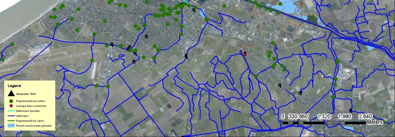 Bijlage 6: Rioleringskaart omgeving. In bovenstaande figuur wordt de rioleringskaar van een deel van Oostende en Bredene weergegeven.