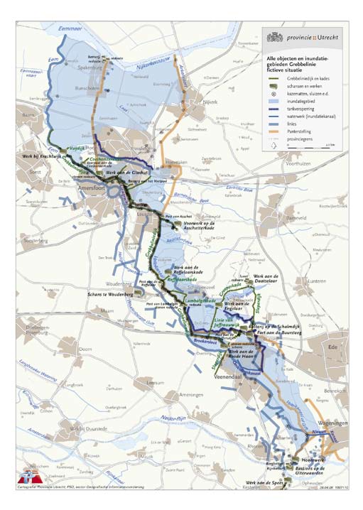 De objecten en inundatievelden uit alle tijdlagen van de Grebbelinie op kaart G e b i