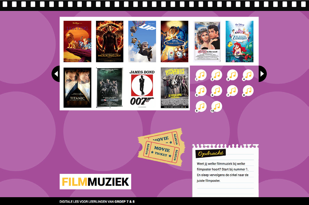 ONDERDEEL FILMMUZIEK Filmmuziek De leerlingen koppelen de tien muziekfragmenten aan de films.