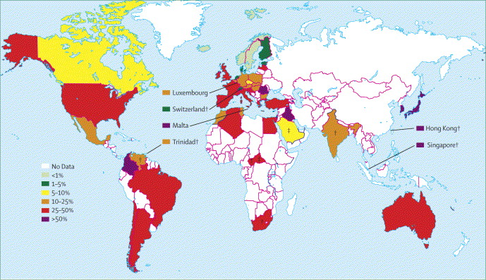 Global prevalence of MRSA (% of S.