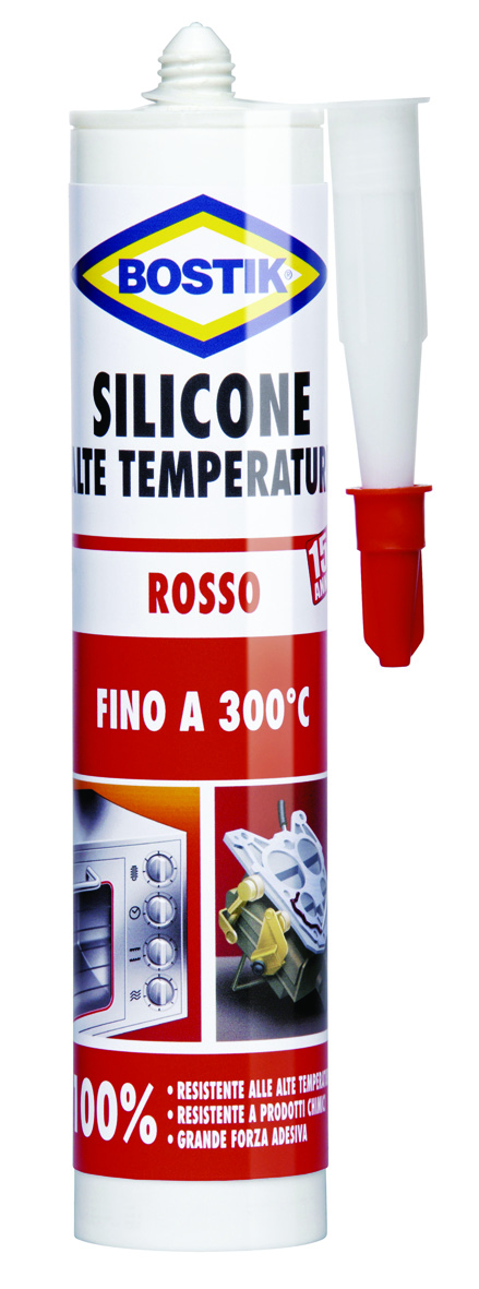 6303128 - Bostik Silicone Alte Temperature Cartuccia Rosso 280 ml (337) Silicone Alte Temperature Sigillante siliconico resistente al calore primer in silicone.