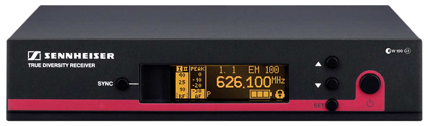 Ontvanger EM 100 G3 Uiterst gevoelige ontvanger voor draadloze handmicrofoons en bodypackzenders. De true diversity receiver beschikt over twee afzonderlijke antennes.