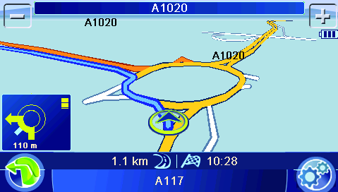 Kaartweergave tijdens de routegeleiding Kaartweergave tijdens de routegeleiding Tijdens de routegeleiding worden op de kaart verschillende navigatiehulpmiddelen, en route-informatie weergegeven.