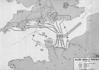 Het Plan Britse 6de luchtlandingsdivisie, waaronder de 8ste en 9de parachutistenbataljons van de 3de parachutistenbrigade en de 1ste Canadese parachutistenbataljon, voeren ten oosten van de Orne