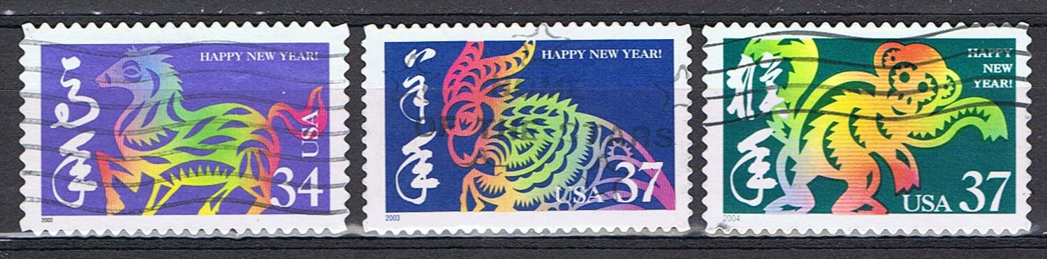 Amerika en Chinese astrologie De Amerikaanse posterijen geven jaarlijks een zegel uit, gewijd aan het Chinese Nieuwjaar, voorzien van afbeeldingen van de Chinese dierenriem.