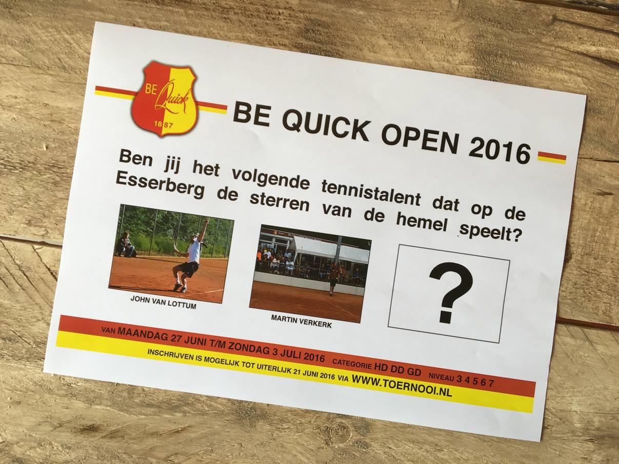Be Quick Open 2016 schrijf je in! Inschrijving Be Quick Open is geopend! Hèt tennistoernooi van Groningen en omstreken. Wie verschijnt er na John van Lottum en Martin Verkerk op de banen van Be Quick?