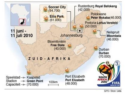 WK 2010 ZuidAfrika de stadions Stad: Manguang / Bloemfontein Stadion: Free State Stadium Bouwjaar: 1952 Geplande capaciteit: 48.