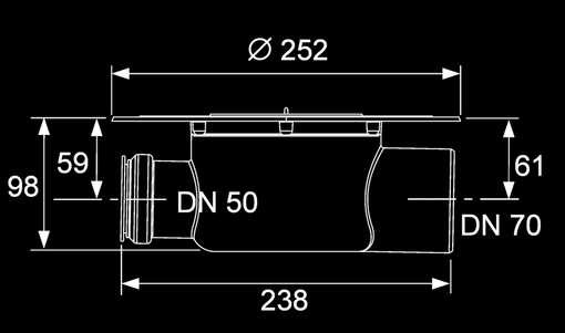 Afvoeren afvoer DN 50 verticaal met Seal System universele flens* Afvoer DN 50 verticaal, van kunststof (PP), getest volgens DIN EN 1253.